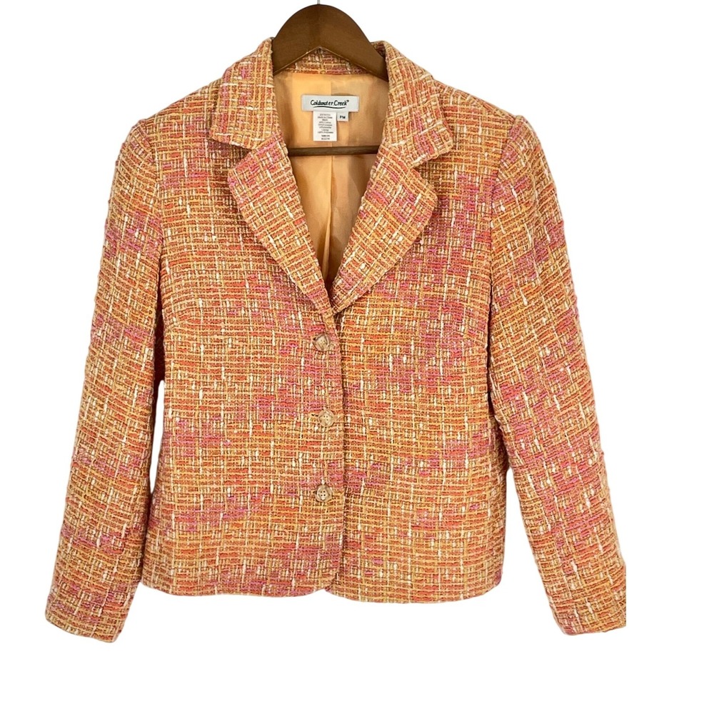 Coldwater Creek Womens‎ Blazer PM Petite Medium Tweed Orange Pink Textured